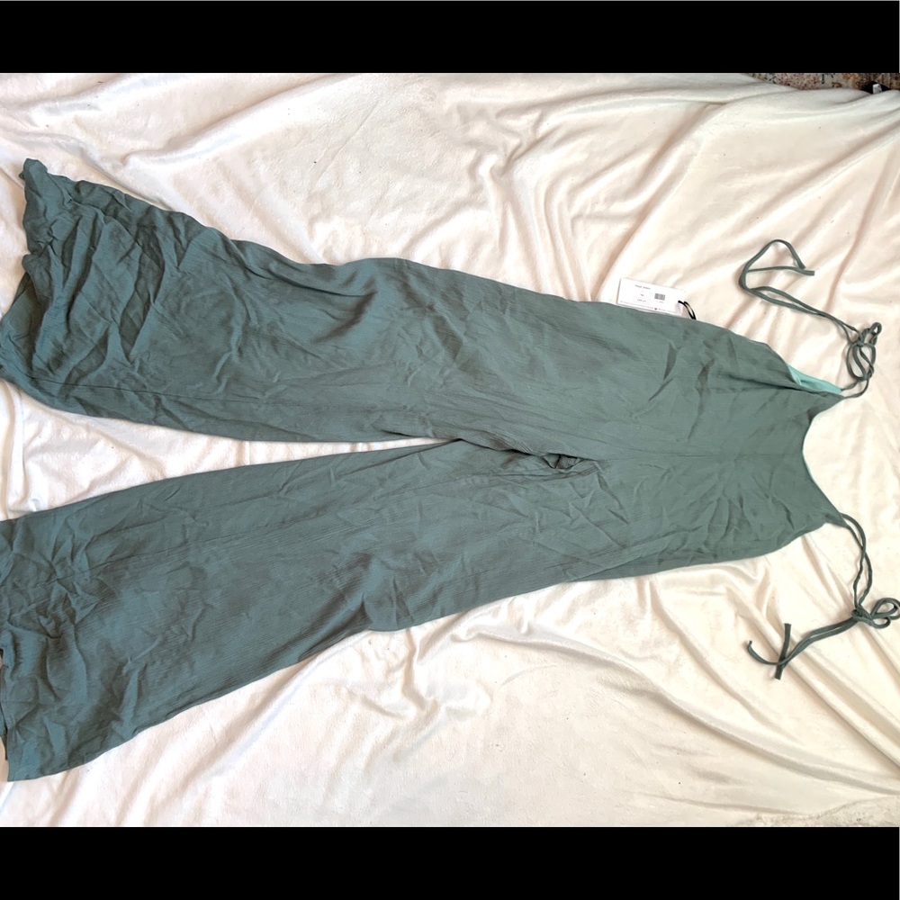 Sage jumpsuit with adjustable ties